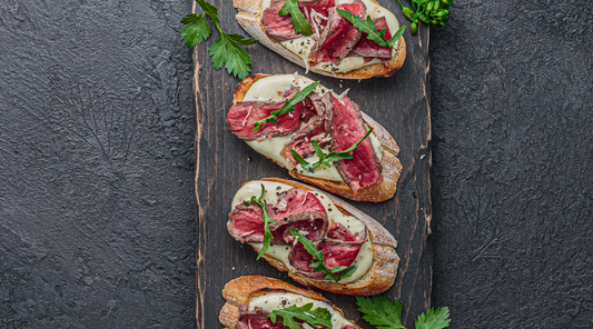 Beef Bruschetta with Roasted Garlic-Feta Spread by Beef Loving Texas
