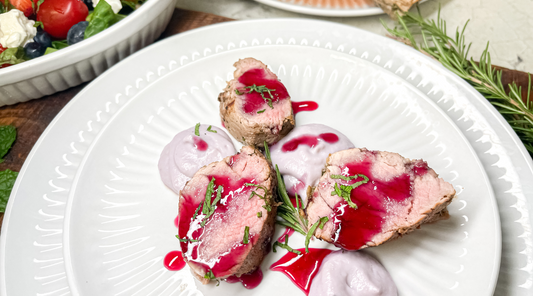 Huckleberry-Glazed Pork Tenderloin with Creamy Cauliflower Purée